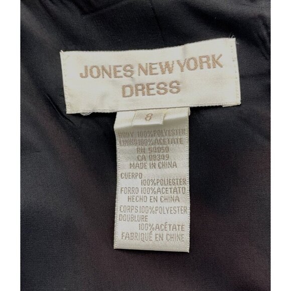 Jones New York Black Sleeveless Lined Dress Satin Stripe Peplum Back Slit Size 8 - Picture 6 of 7